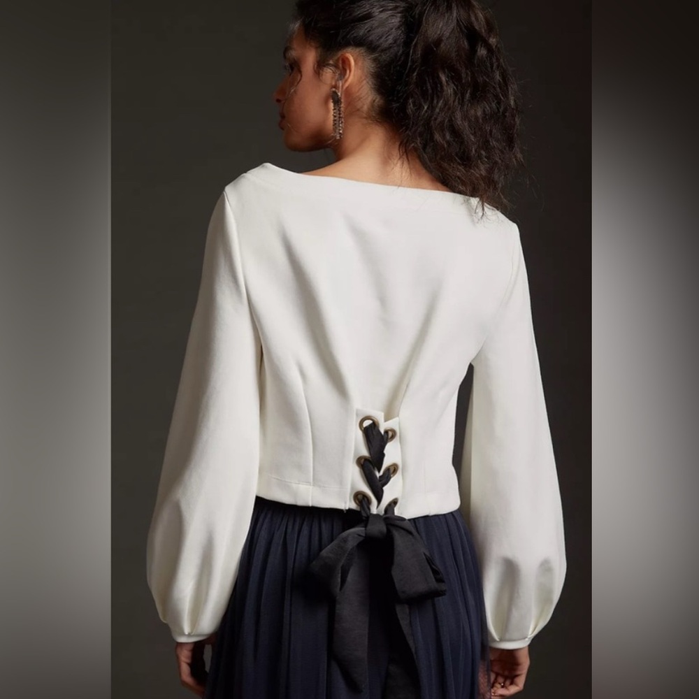 Anthropologie Maeve Tie-Back Ponte Pullover Sweatshirt Sz Small Ivory